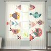 Cartoon-Fisch-Tüll-transparente Fenstervorhänge für Wohnzimmer, Küche, Kinderschlafzimmer, Voile-Hängevorhang