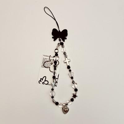 Sweet Cool Black Heart Pendant CCD Camera Strap Phone Case Lanyard Accessories Polaroid Anti-Lost Hand Strap Handmade