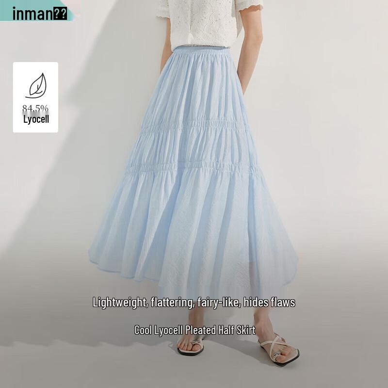 INMAN Women s Pleated Lyocell A-line Midi Skirt M