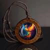 Vintage Dragon Phoenix Sweater Chain Leather Chain Boho Wooden Pendant Handmade Long Collar Decoration for Women Men