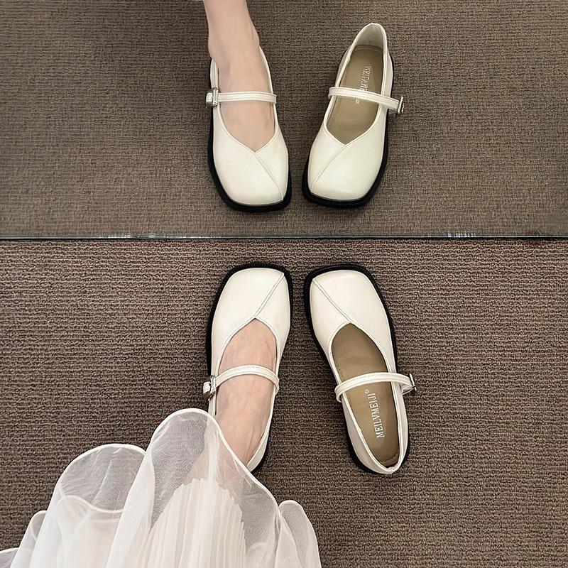 Square head thick heel small leather shoes women's summer new versatile retro skirt single shoes women