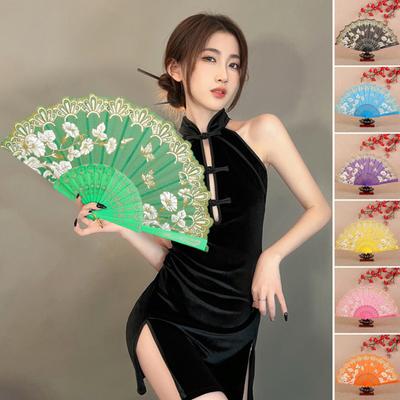 Faltbarer Fächer im Vintage-Stil mit Blumenmuster, faltbarer Handfächer, eleganter Performance-Fächer für Party- und Hochzeitsdekoration