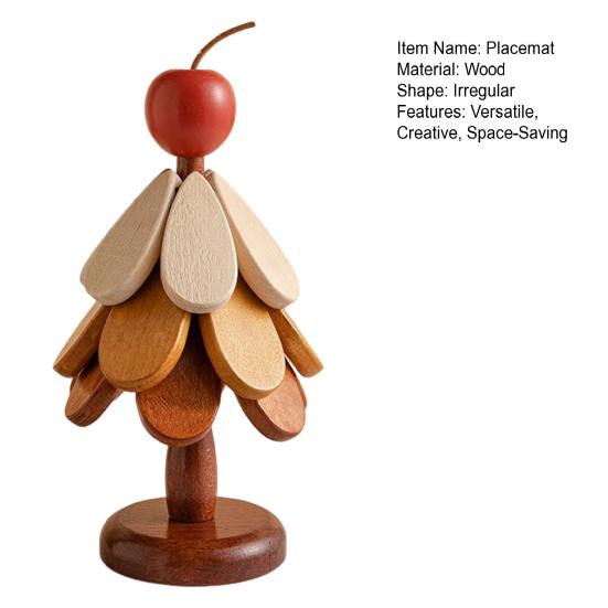 3Pcs Wooden Christmas Tree Trivets for Hot Dishes Heat Insulation