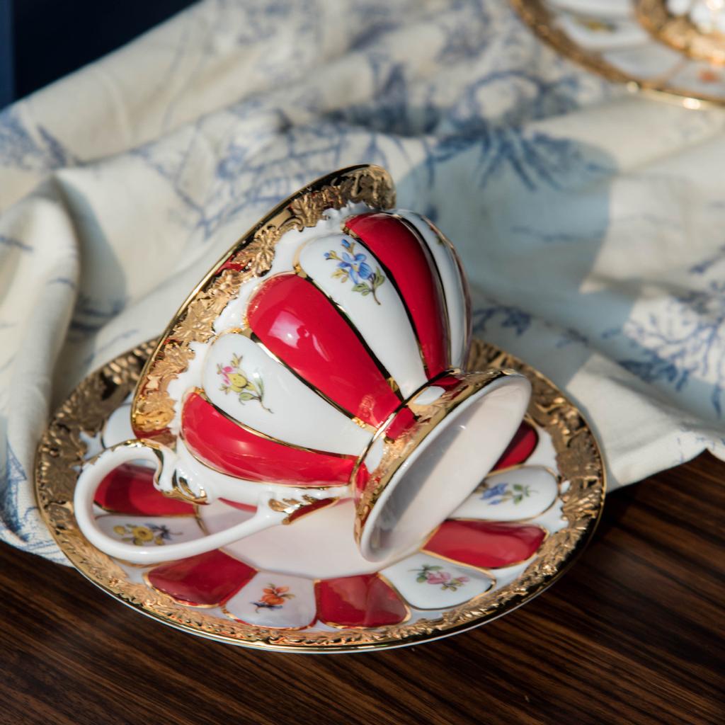 225ML Ceramic Coffee Mug European Court Phnom Penh Cup Luxury Afternoon Camellia Ceramic Latte Mug Cup Drinking Utensils