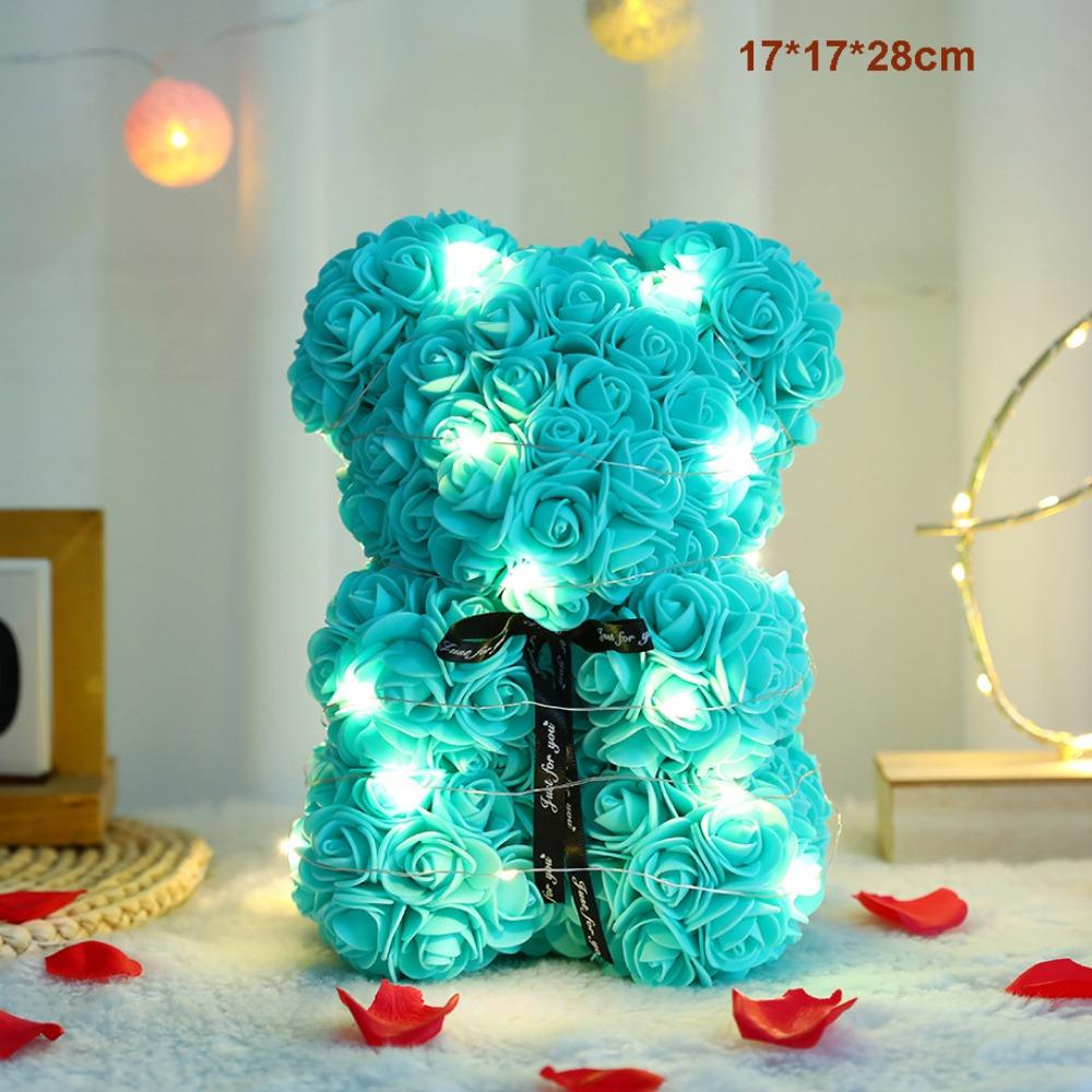 Multicolors Artificial Flower with/without LED Strip Girlfriend Birthday Gift Eternal Rose Bear 15*15*22cm