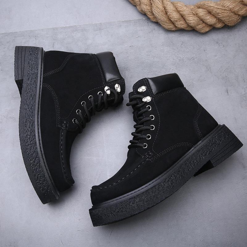 Autumn and winter new locomotive boots men's fur climbing retro thick-soled heightening men's boots high-top fashion versatile Martin boots