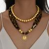 Vintage Golden-Toned Sun Pendant Necklace for Women Elegant Chain Choker Neck Statement Party Jewelry Gifts