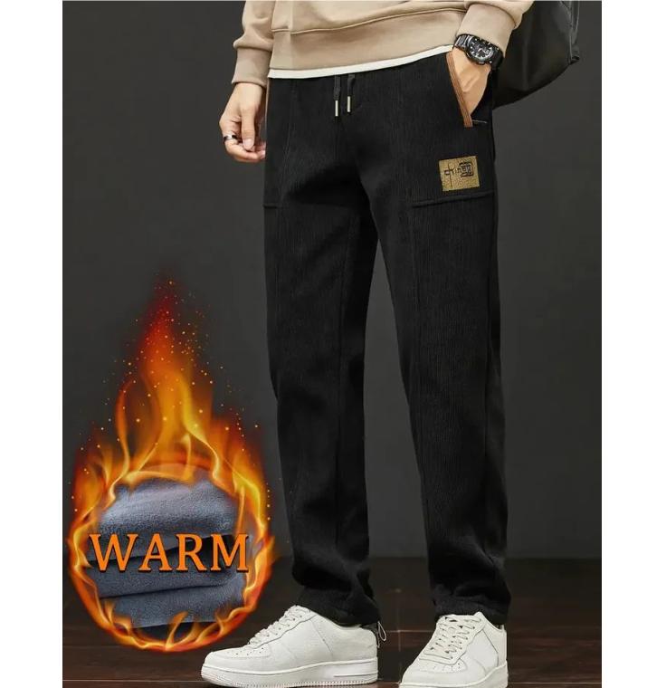 

Набор из двух мужских спортивных прямых повседневных брюк с дополнительным вельветом и утолщенным эластичным поясом со шнурком S чёрный