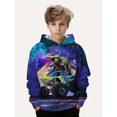Boys Trendy Dinosaur Graphic Print Hooded Sweatshirt Boy Top Long Sleeve Children Sweatshirt Autumn Clothes Children's Clothing