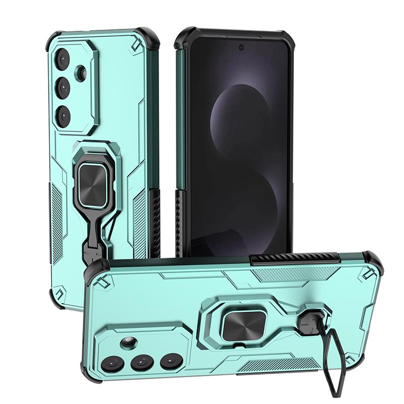 KEYSION Shockproof Armor Case for Samsung A17 5G Silicone+PC Upright Metal Live Ring Stand Phone Back Cover for Galaxy S25 FE 5G