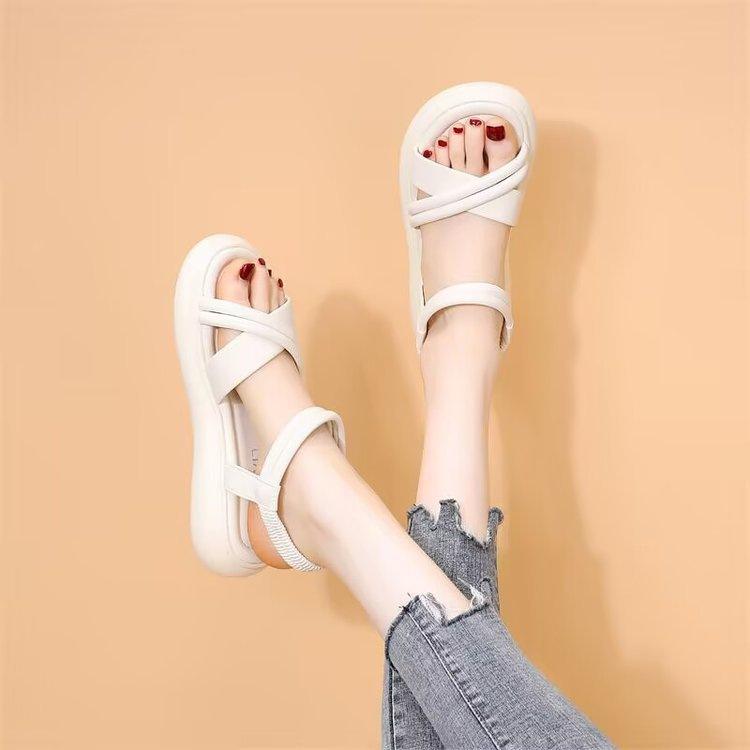Flat-soled Sandals Women's 2025 Summer New Fairy Wind Elastic Band Skirt Lightweight Anti-skid Soft-soled Beach Shoes