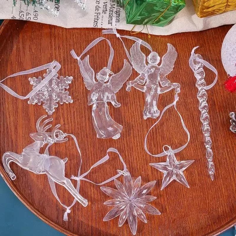 Clear Acrylic Snowflake Ornaments Christmas Tree Decorations Winter Wonderland Party Star Snowflake Icicle Shaped Crystal Decor