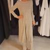 New Trendy Round-neck Long-sleeved Split Polka Dot Long Pants Casual Suit for Women