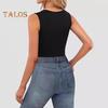 Women Summer Vest Square Collar Wide Shoulder Strap Sleeveless Tank Tops Solid Color Slim Fit Ribbed Camisole