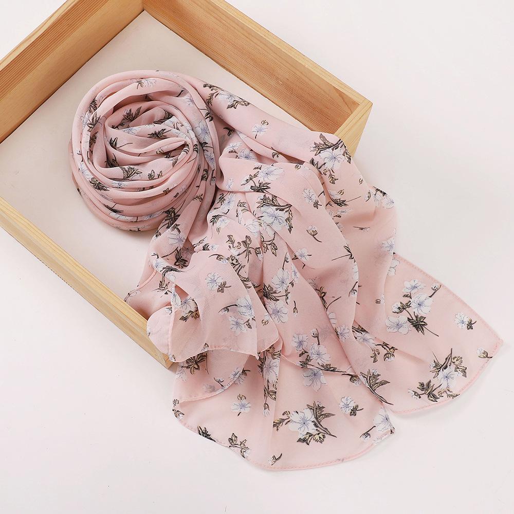 New Printed Hijabs Shawl Bubble Chiffon Hijabs Woman Design Flower Shawls Muslim Scarves Headscarf Wraps Turbans Long Scarves