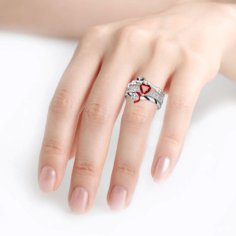 Wei Ya Halloween Pumpkin Funny Heart-Shaped Red Zircon Ring Punk Skeleton Male Ring