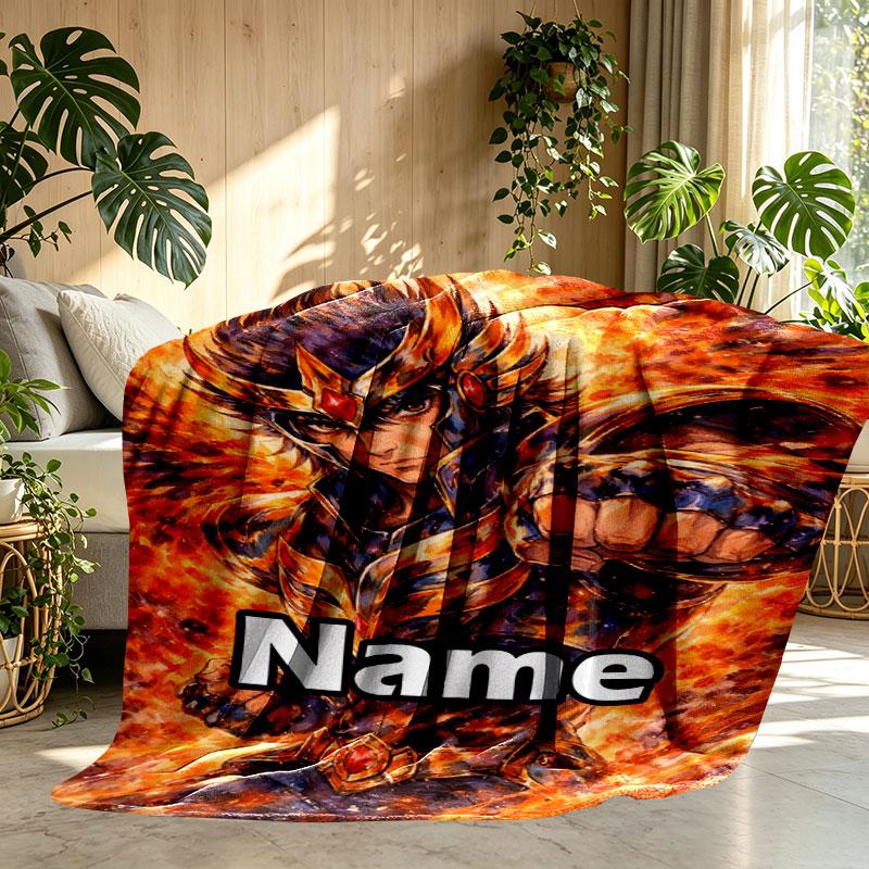 Custom Name Personalized Saint Seiya Print Blanket, Home Decor, Bedroom, Sofa, Camping, Couch, Gifts for Birthday Christmas