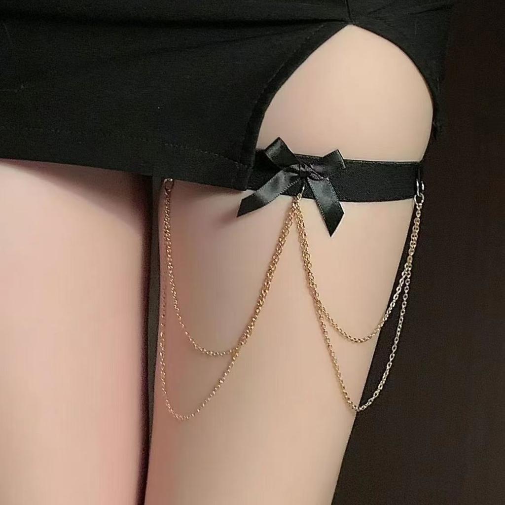 Tassel Bow Choker Leg Ring Y2K Sexy Babes Leg Chain Female Lace Anklet Body Chain Jewelry