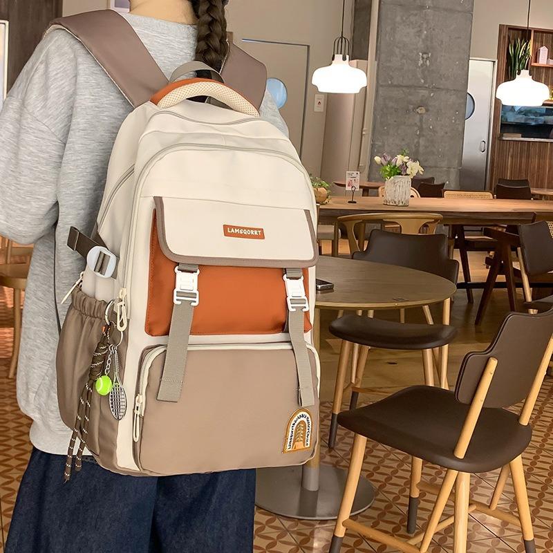 New Student Schoolbag Junior High School High School Backpack Large Capacity Lightweight Leisure Bag Boys and Girls Splicing Schoolbag Fashion