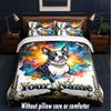 Set Biancheria da Letto 3 Pezzi Tema Spazio Cosmico Testo o Nome Personalizzato, 1 Lenzuolo Sotto con Angoli & 2 Federe Biancheria da Letto Personalizzata per la Casa