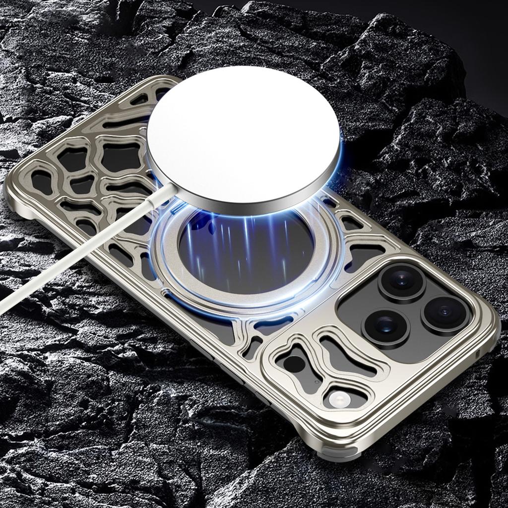 For iPhone 17 Pro Max Bumper Case Alloy Metal Borderless Back Cover with Magnetic Kickstand