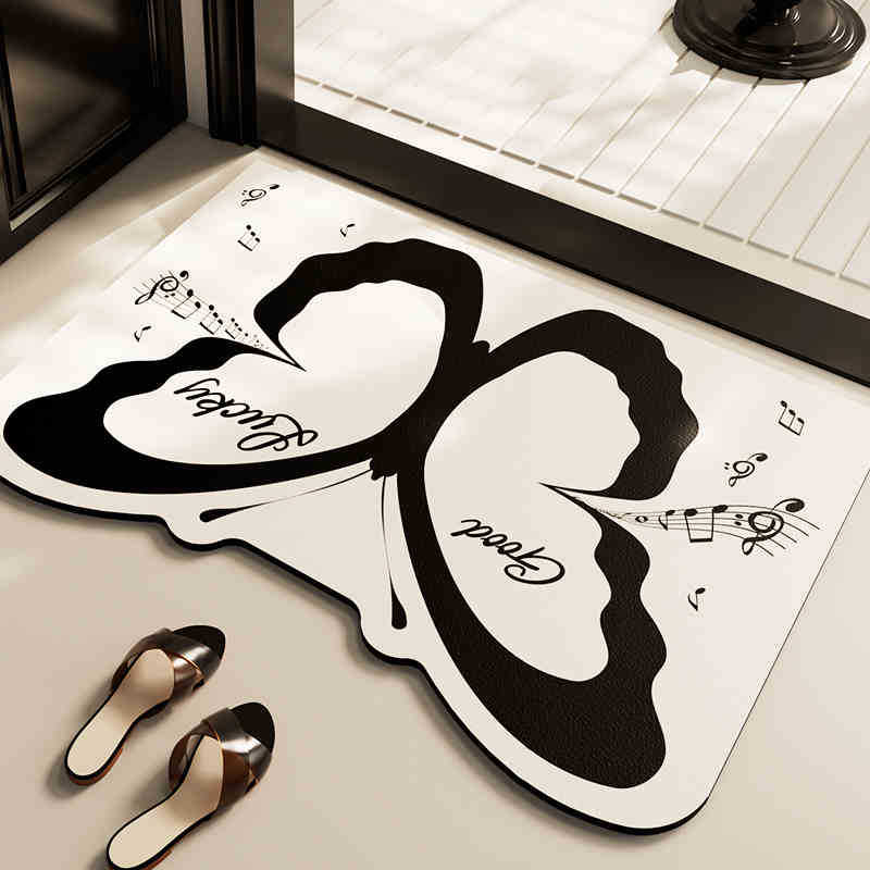 Ins Butterfly Diatom Mud Floor Mat Bathroom Bathroom Bathroom Door Absorbent Quick-drying Anti-slip Mat Household Easy-to-main Floor Mat