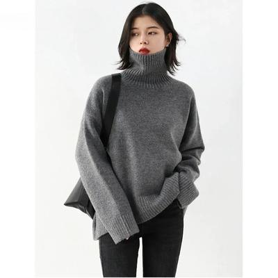 Fashion Women's Loose Turtleneck Sweaters Warm Solid Pullover Knitwear Basic Female Jumpers Autumn Winter