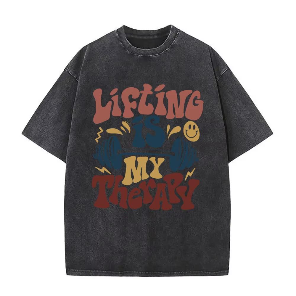 Now Down I'm Bad Crying At The Gym Fitness Pump Cover Vintage T-shirt Men's Fashion  Washed Tshirt Male Aesthetic Tees