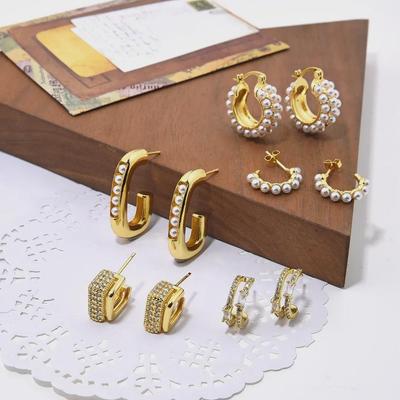Elegante Kupfer Zirkon & Perlen Creolen für Damen - Echte Gold Farberhaltung