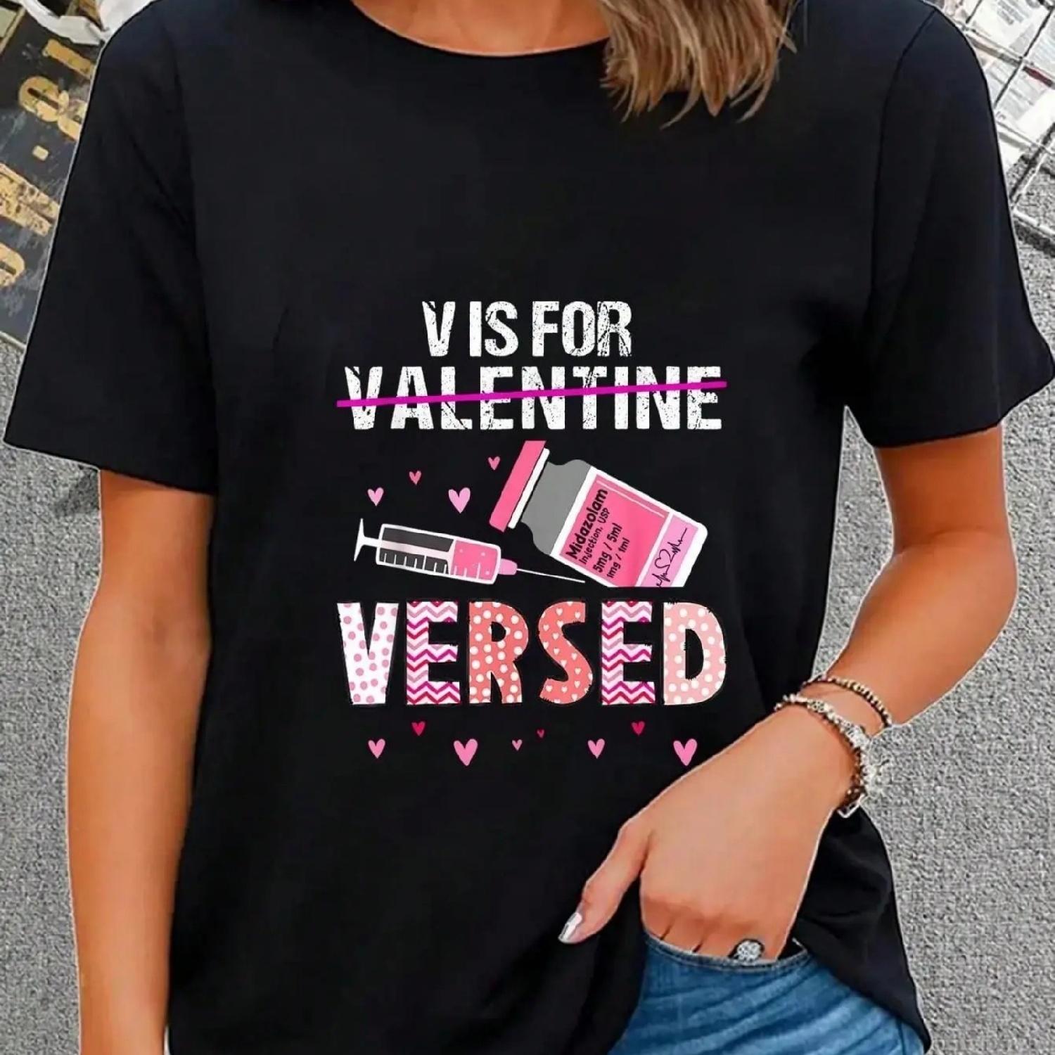 100% Cotton Funny Valentines Day V Is For Versed PACU CRNA Nurse T-Shirt Tee For Adult, Men, Women, Teen, Teenager, Adolescent, S