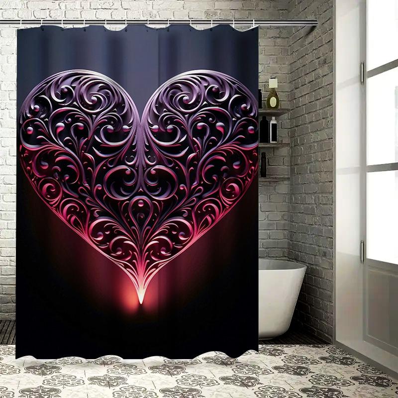 Elegant Gothic Heart Shower Curtain - Waterproof, Mildew-Resistant, Machine Washable for Stylish Bathroom Decor