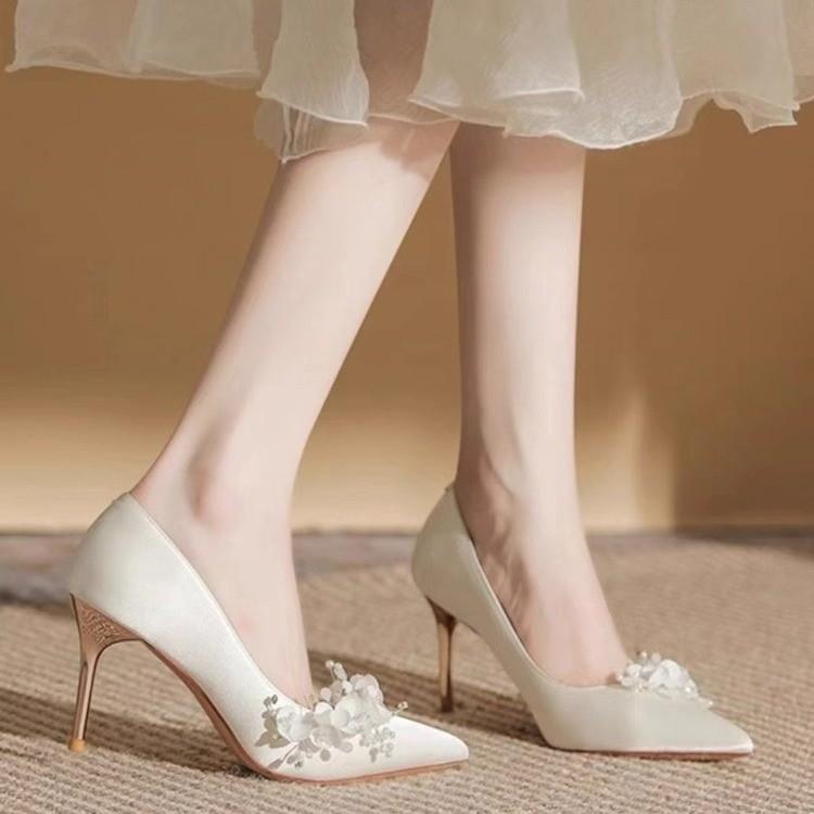 Sweet Classic Pumps Female Slip On Thin High Heels Pointed Toe Wedding Party Women Shoes Crystal Bling Flower Summer Shoes