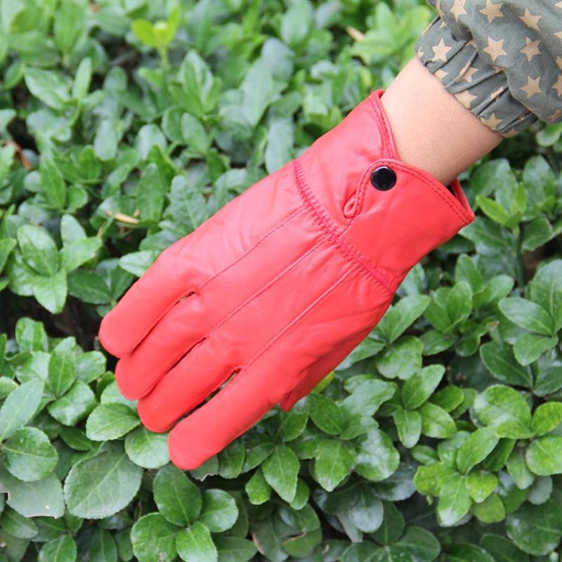 New autumn and winter women's sheepskin gloves colored warm and fleece cold-proof outdoor riding full finger leather gloves winter