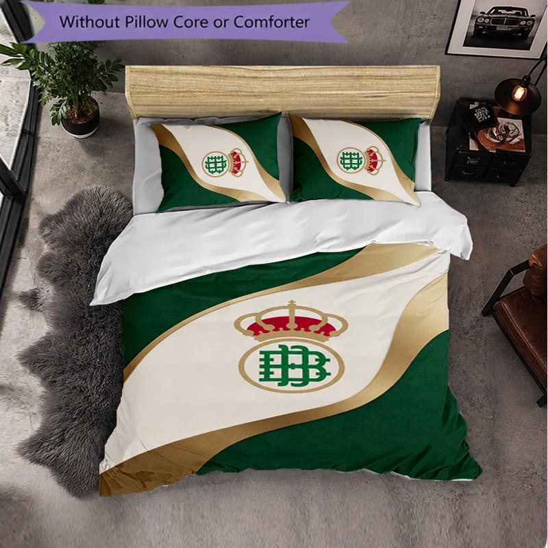 Real Betis Fußball 3-teiliges Bettwäsche-Set Weiches Bettbezug-Set mit Kissenbezügen Bedrucktes Schlafzimmer-Deko-Set für Zuhause