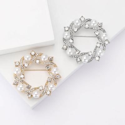 Legierung Strass Perle Kranz Brosche Exquisit Vielseitig Damen Anzug Strickjacke Korsage Ornament Anstecknadel