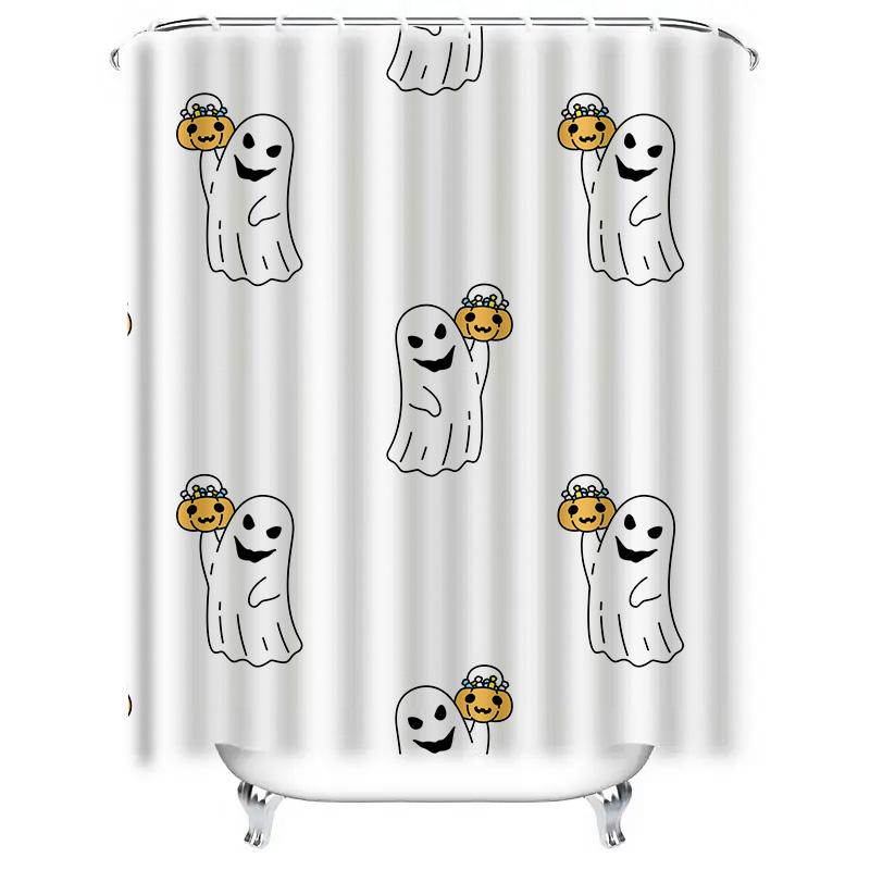 1Pccute Ghost Shower Curtain With Smiling Ghosts And Pumpkins Halloween Decor For Bathroom Kids Room