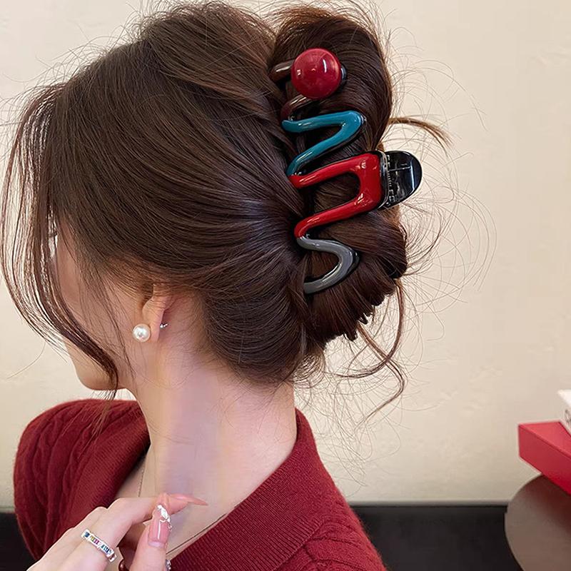 Red Button Grab Clip Women 2024 Back Of Head Hair Clip Headpiece Hairpin Hair Accessories