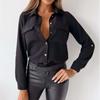 Women's Loose Fashion Shirts Solid Color Band Collar Long Sleeve Shirts Slim Tops