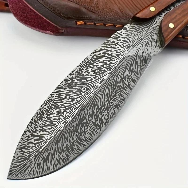 Pocket Knife Professional Kitchen Knives Stainless Steel Boning Butcher Knife with Sheath Feather Pattern Forged Meat Cleaver