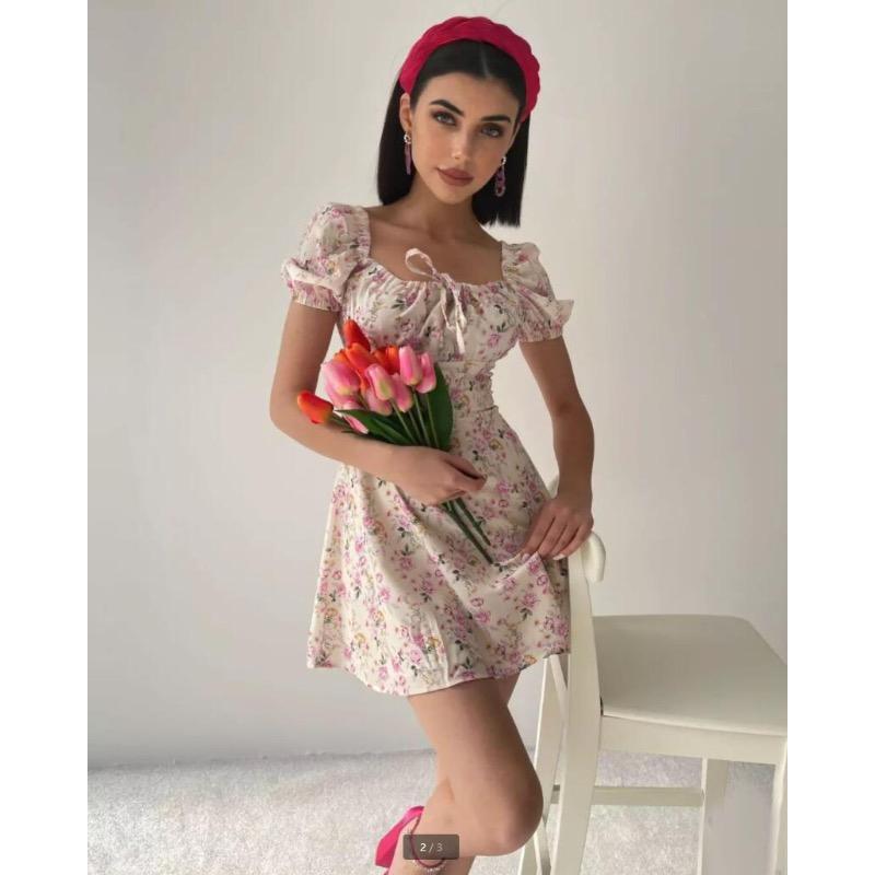 Women's Summer Bubble Sleeve Floral Dress