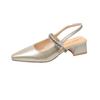 One word with rhinestone sandals women's summer new bag head half drag thick heel shoes pointed single shoes women's outer wear