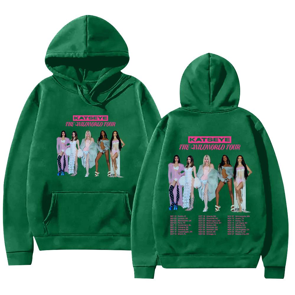 KATSEYE The Wildworld Tour Hoodies Kpop Harajuku Fashion Y2K Men Women Sweatshirts Long Sleeve High Street Fans Gifts Pullovers XS темно-зеленого
