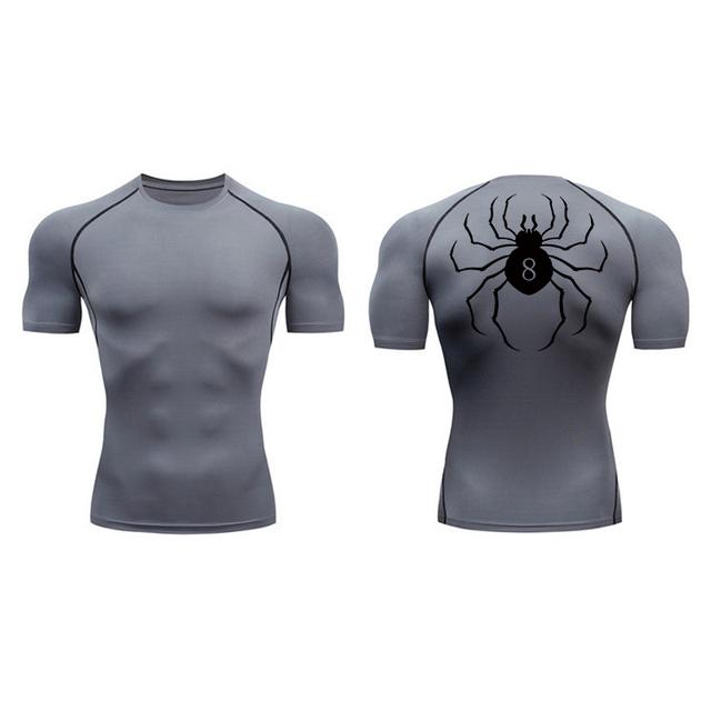 Spider Print Compression Shirt for Men Short Sleeve Rash Guard Gym Workout Undershirts Baselayers Athletic Quick Dry T-Shirt Tee