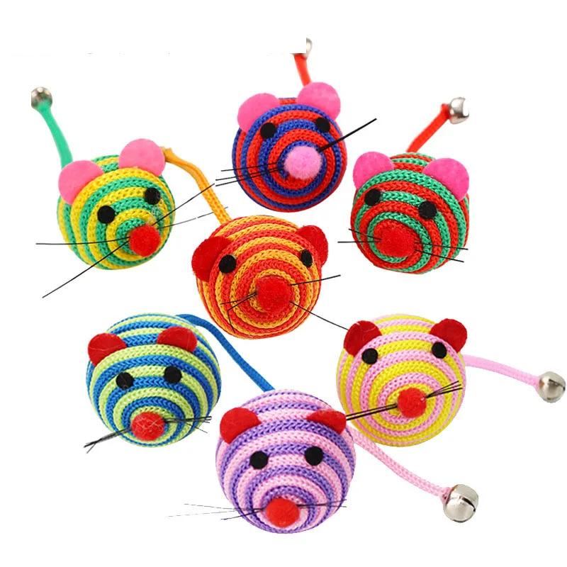 Pet Cat Toys Stripe Nylon Rope Round Ball Mouse Toy with Bell Pet Cat Chew Toy Cat Toys Interactive Pet Products gatos