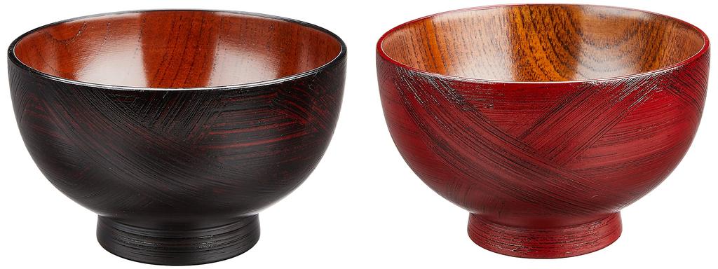Nakatani Brothers Company Yamanaka Lacquerware Couple's Soup Bowls Brushed Pattern Negoro/Akebono W17-4