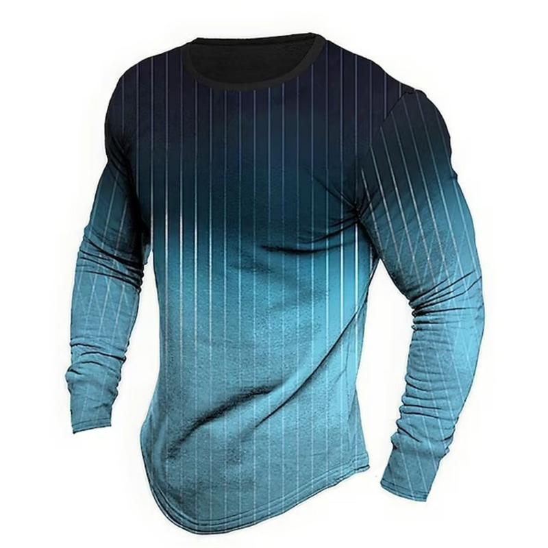 Long Sleeved Round Neck T Shirt Spring/Autumn Color Block Striped Retro Men's 3D Printed T-shirt Pattern Outdoor Daily Vacation
