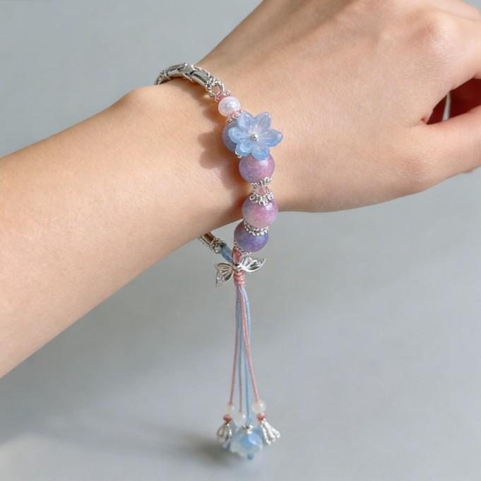 Pulsera de Mariposa con Cuentas de Cambio Gradual Estilo Nacional Pulsera de Diseño de Chica Hada Estilo Antiguo Pulsera Tejida a Mano Pulsera de Media Pulsera Accesorios para Pulseras