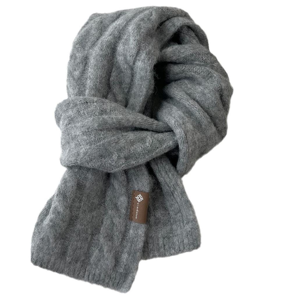 Whitening Avocado Green Twist Scarf for Women Korean Versatile Solid Color Wool Blend Warm Scarf Winter Couple Style