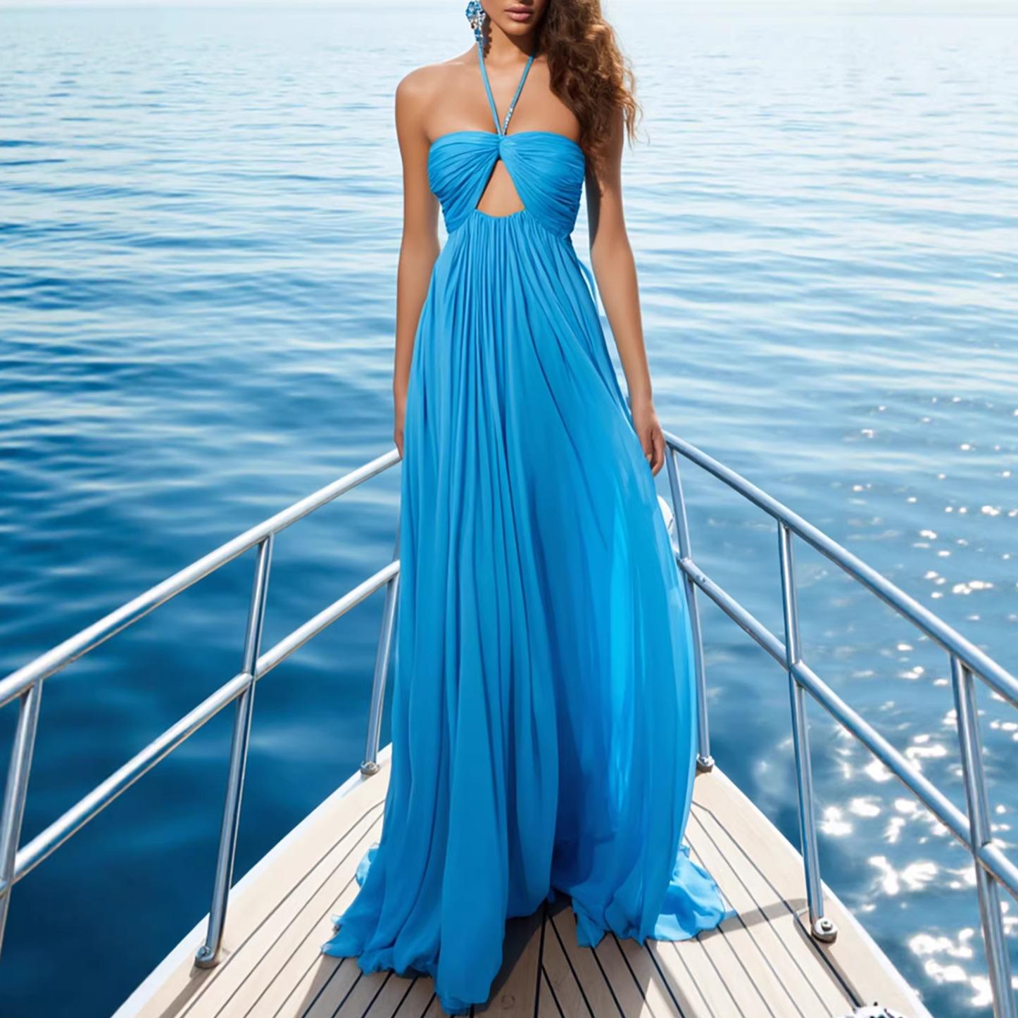 

Summer women s new European and American solid color tube top pleated sleeveless suspender neck dress women XL