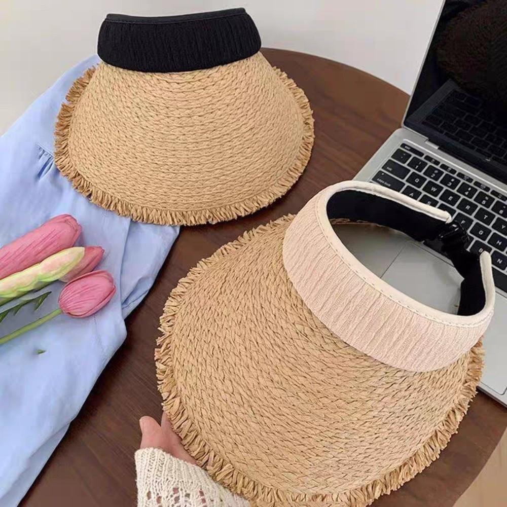 Woven Empty Top Hat Sunscreen Summer Sun Cap Fashion Straw Visor Cap  Girl